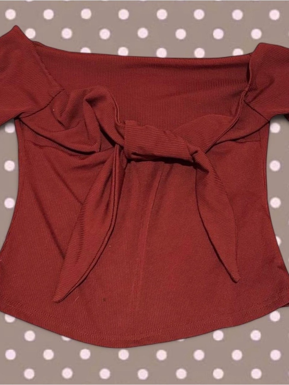 Tie-Front Ribbed Women’s Top in Rust - Picture 2 of 2